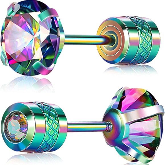 Hypoallergenic Titanium Earrings for Sensitive Ears, 6mm Cubic Zirconia, Screw B - Picture 1 of 6
